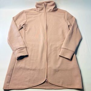 MPG Womens Large Mauve Pink Ribbed Jacket Zip Front High Neck Sports Cardigan